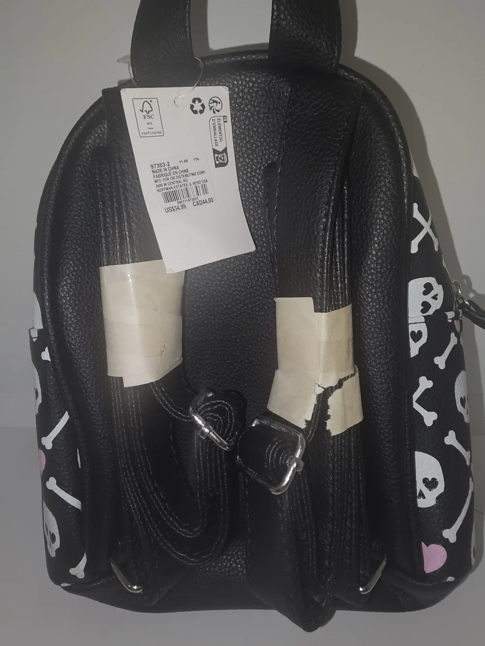 Black And White Skull & Pink Heart Small Backpack - NWT